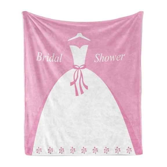 Bridal Shower Soft Flannel Fleece Throw Blanket, Celebration Bride Party Wedding Dress with Shadow Backdrop Image, Cozy Plush for Indoor and Outdoor Use, 50" x 70", Pale Pink and White, by Ambesonne