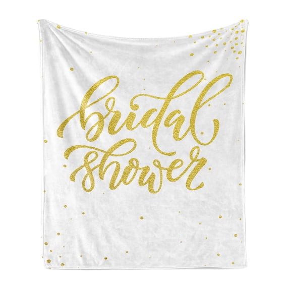 Bridal Shower Soft Flannel Fleece Throw Blanket, Hand Written Sketch Design Ivy Lettering Bride Party with Dots Image, Cozy Plush for Indoor and Outdoor Use, 70" x 90", Yellow and White, by Ambesonne