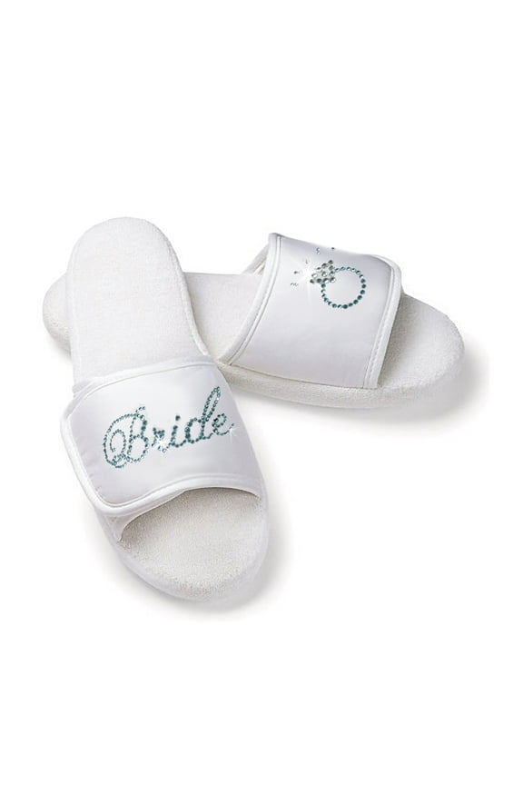 Bridal Slippers With Rhinestone Bride and Diamond Ring