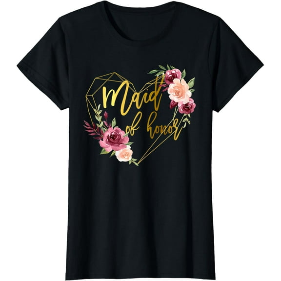 Bridal Team Matching Floral Graphic Maid of Honor T-Shirt