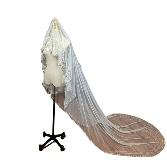 Bridal Veil, Luxurious Beaded Sequined Pearl Cathedral Wedding Veil, Romantic Bridal Accessories