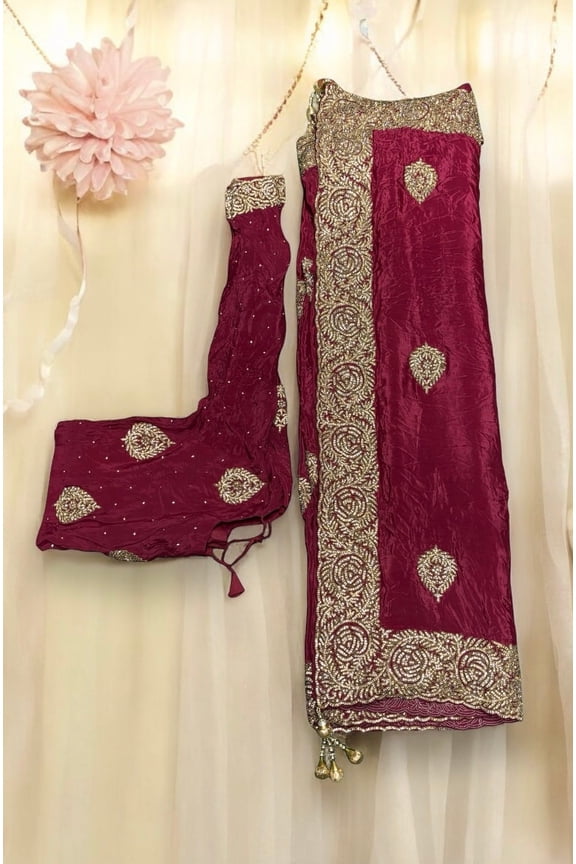 Bridal Wear Handwork Saree With Ready Blouse, Cultural Wear for Women
