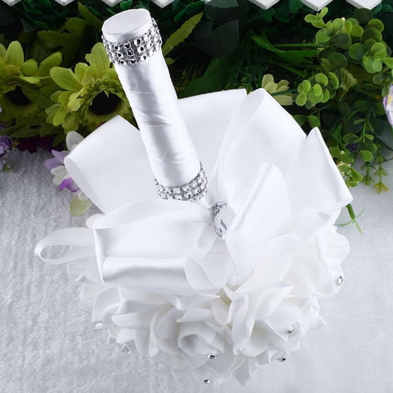 Bridal Wedding Bouquet,Crystal Rose Pearl Artificial Silk Flower Hand-Tied Bouquet for Bride,Bridesmaids,Floral Party Decor,Blue,White,1PC