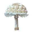 thumbnail image 1 of Bridal Wedding Bouquet with Diamond Pearl Ribbon - Handmade Satin Rose Round Bouquet for Bride, Bridesmaid, Valentine's Day, Quinceanera & Toss Ceremony (Cream,9"x5.9"), 1 of 6