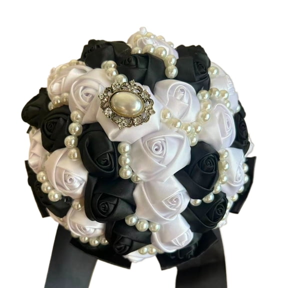 Bridal Wedding Bouquet Round Bling Brooch Bouquet Throw Toss Artificial Rose Flower Bunch for Bride Bridesmaid Wedding Quinceanera(Dia. 8.5"/20cm)