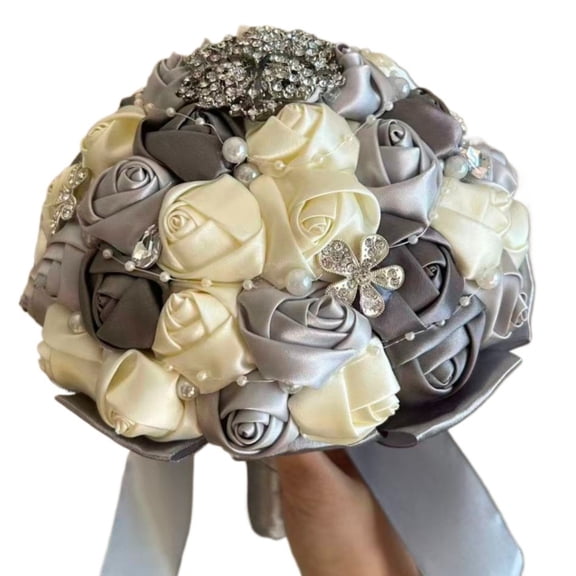 Bridal Wedding Bouquet Round Bling Brooch Bouquet Throw Toss Artificial Rose Flower Bunch for Bride Bridesmaid Wedding Quinceanera(Dia. 8.5"/20cm)