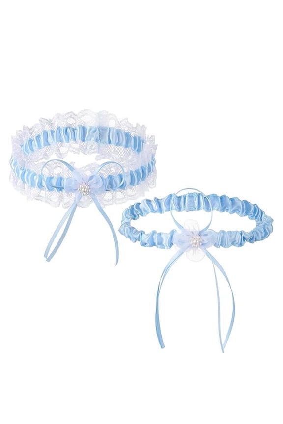 Bridal Wedding Bow Tie Leg Straps Ring Lace Blue Garters Belts for Bride Prom Accessories