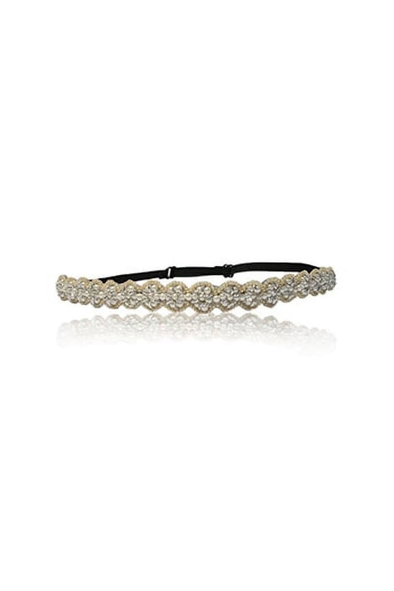 Bridal Wedding Crystal Pearl Thin Rhinestone Diamond Headband with Seedbead Trim Adjustable Non-slip Comfortable for Wedding