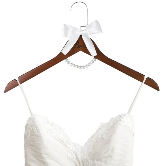Bridal Wedding Dress Hanger, Bride Wooden Hanger with Pearls and Satin Bow, Unique Bridal Shower Present, Elegant Wedding Photo Prop
