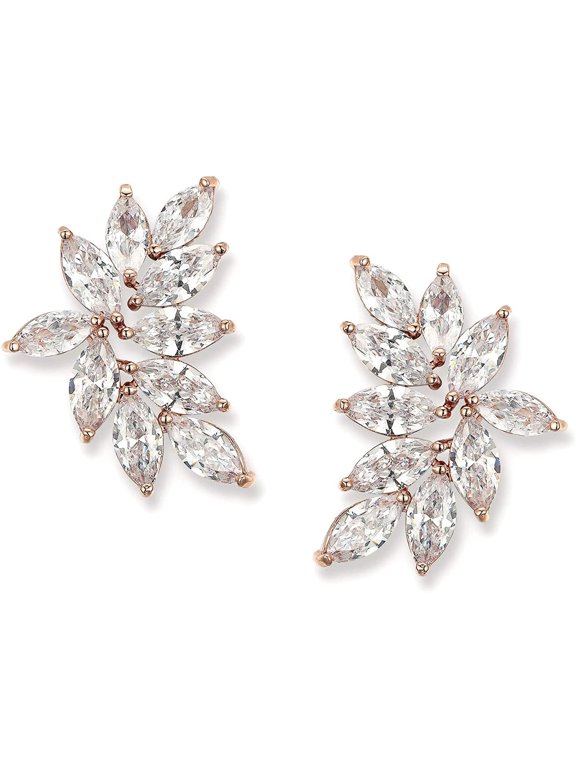 Bridal Wedding Earrings for Brides Bridesmaid, Marquise Cubic Zirconia Rhinestone Cluster Earrings for Women, Prom
