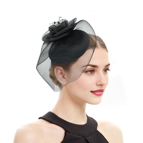 Bridal Wedding Hair Accessories Tea Party Mesh Feather Headwear Model Fashion Show Photo Style Hair Accessories Top Hat(Black)