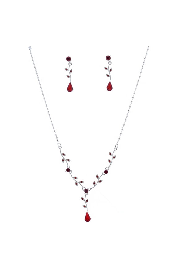 Bridal Wedding Jewelry Set Light Siam Rhinestone Necklace Earring Set