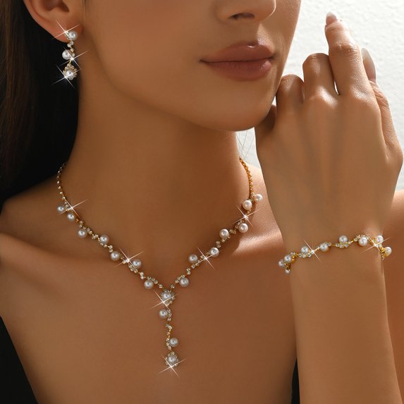 Bridal Wedding Jewelry Set Rhinestone Necklace Earrings Sets Crystal Formal Costume Jewelry for Women and Brides