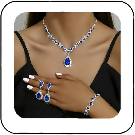 Bridal Wedding Jewelry Set Silver Rhinestone Necklace Earrings Bracelet Sets Formal Costume Jewelry for Women and Brides