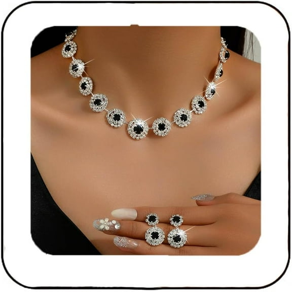 Bridal Wedding Jewelry Set Silver Rhinestone Necklace Earrings Sets Formal Costume Jewelry for Women and Brides