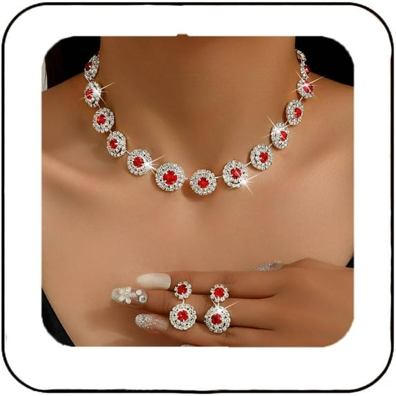 Bridal Wedding Jewelry Set Silver Rhinestone Necklace Earrings Sets Formal Costume Jewelry for Women and Brides