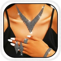 Bridal Wedding Jewelry Set Silver Sparkly Rhinestones Necklace Earrings Bracelet Ring Sets Prom Costume Jewelry for Women and Brides