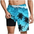 thumbnail image 1 of Palm Tree Prints Swim Trunks with Compression Liner Tropical Beach Quick Dry Beach Shorts with Pockets & Lining, 1 of 6