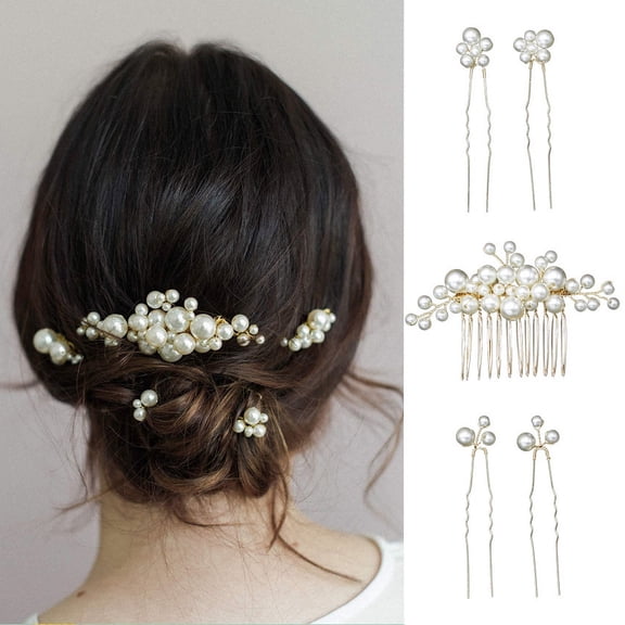 Bridal Wedding Party Prom Pearl Hair Side Combs Slides U-shaped Pearl Hair Pins Headpieces for Brides Bridesmaids Women Girl