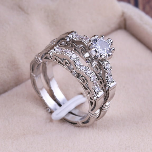 Bridal Wedding Set Ring 14K White Gold Plated Round Cut Lab Created Diamond