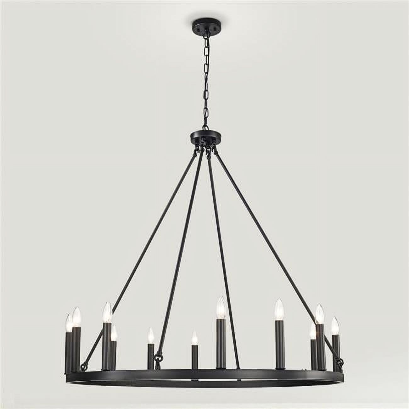 Bride 40 in. 12-Light Indoor Matte Black Finish Chandelier with Light Kit