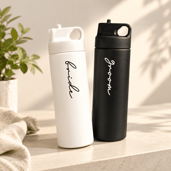 Bride And Groom Travel Cups - 16.2ozulated Stainless Steel Water Bottles For Wedding To Be Gifts Couples