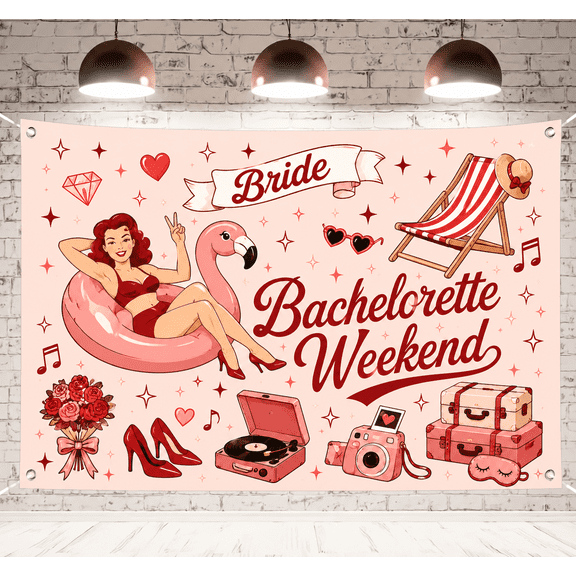 Bride Bachelorette Weekend Tapestry Pink Red Wall Hanging Banner Tropical Beach Bachelorette Party Bridal Shower Backdrop Bedroom Home Wall Decor
