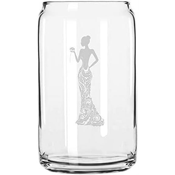 Bride Back View Wedding Silhouettes Etched 16oz Libbey Can Glass