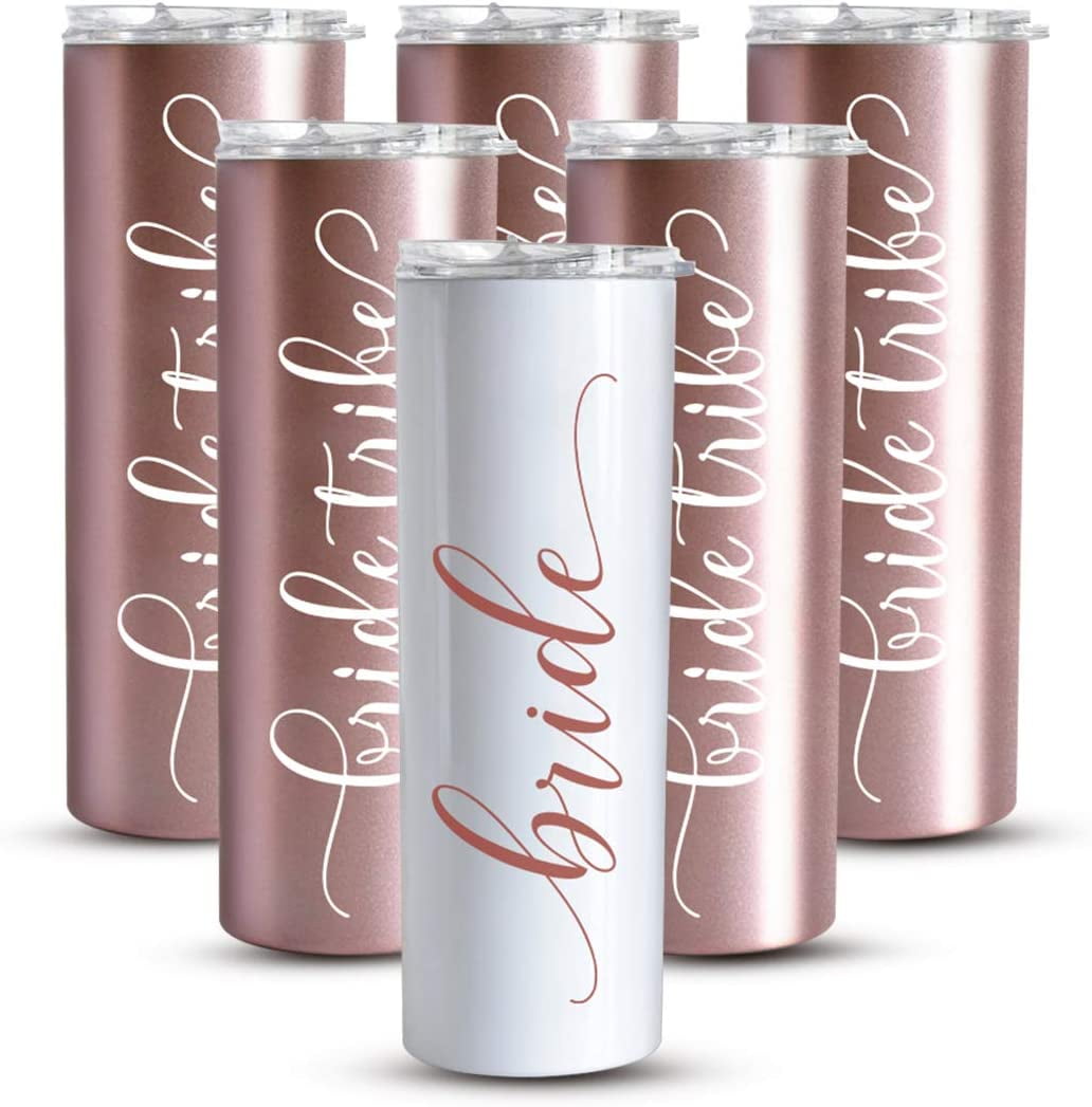 20 oz. Bride Tribe Drink Tumbler with Lids/Straws Clear with Gold Writing