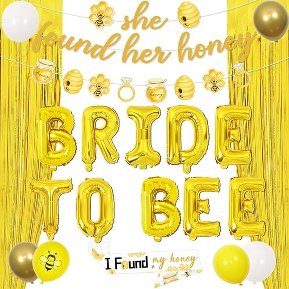 Bride to Bee Bridal Shower Decorations She Found Her Honey Banner Garland Bride to Bee Foil Balloon I Found My Honey Sash Gold Foil Fringe Bee Latex Balloons for Women Engagement Wedding Bachelorette