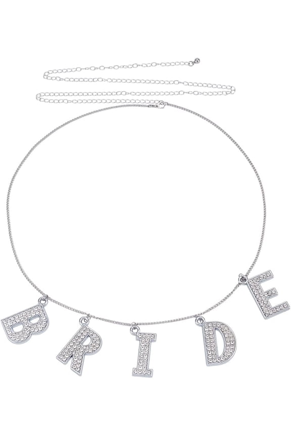 Bride Body Chain Adjustable Silver Waist Chain with Rhinestone Word Pendants Bikini Beach Iron Belly Chains Sexy Body Jewelry