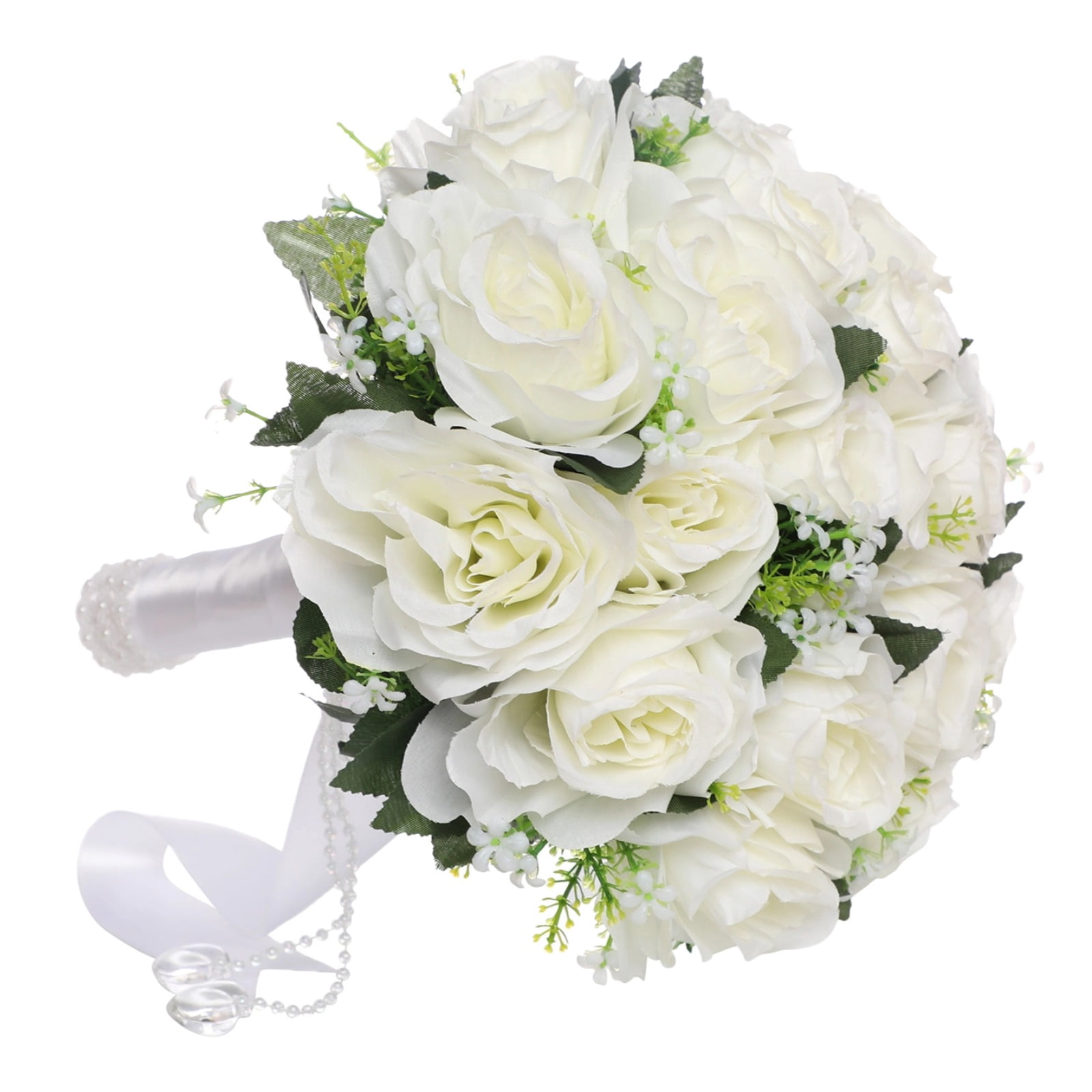Bride Bouquets for Wedding, Artificial Wedding Bouquet, Silk Flowers with White Roses and Pearls, Elegant Handcrafted Design, Ideal for Brides and Bridesmaids