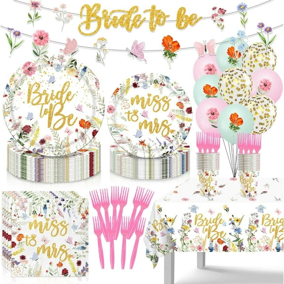 Bride to Be Bridal Shower Decorations, Wildflower Bridal Shower Plates and Napkins Serve 20 Rose Glod Miss to Mrs Bridal Party Decor, Bride to Be Bachelorette Party Decorations