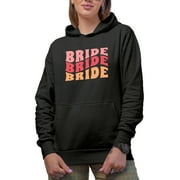 Bride, Bridal Shower, Wedding Day, Engagement or Fiancee Themed, Groovy Retro Wavy Text Merch Gift, Black Hooded Sweatshirt or Hoodie, 2XL