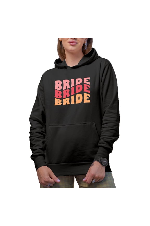 Bride, Bridal Shower, Wedding Day, Engagement or Fiancee Themed, Groovy Retro Wavy Text Merch Gift, Black Hooded Sweatshirt or Hoodie, 3XL