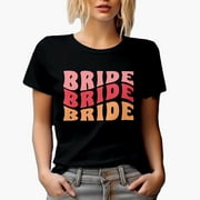 Bride, Bridal Shower, Wedding Day, Engagement or Fiancee Themed, Groovy Retro Wavy Text Merch Gift, Black T-Shirt, Small