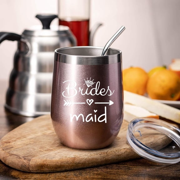 Bride to Be Champagne Flute | 12 oz Bride Tribe Stainless Steel Wine Tumblers | Engagement Wedding Gifts Bridesmaids Mugs Bachelorette Party Supplies & Games | Insulated Skinny Rose Gold Cups