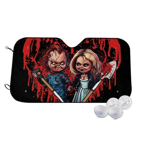 Bride of Chucky Car Windshield Sun Shade, Foldable Sun Shade for Car Truck SUV Van Blocks UV Ray Sun Visor Protector Easy Setup Keeps Your Vehicle Cool