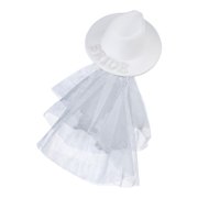 Bride CowboyHat With Veil Bachelorette Party Hat Bridal Party Hat Bride Fedora Hat White Bride Cowgirl Hat Bachelorette