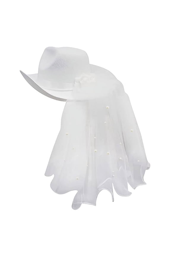 Bride Cowgirl Hat with Veil Novelty Cowboy Hat Summer Beach Hat Cowgirl Hat with Long Veil Western Fancy Dress Accessory