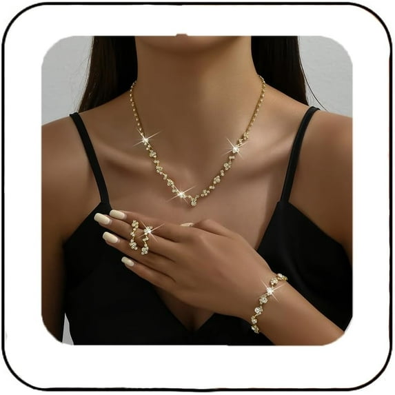 Bride Crystal Necklace Earrings Set Bridal Wedding Jewelry Sets Rhinestone Choker Necklace Prom Costume Jewelry Set for Women and Brides (3 piece set - 2 earrings and 1 necklace)