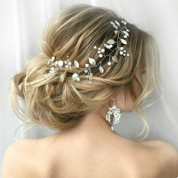 Bride Crystal Wedding Hair Vine Silver Pearl Hair Piece Leaf Headpiece Bridal Hair Accessories for Women and Girls HV143