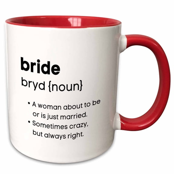3drose, Bride Definition Wedding Gift Honeymoon and Bridal Shower Gift, 11oz Two-tone Red Mug