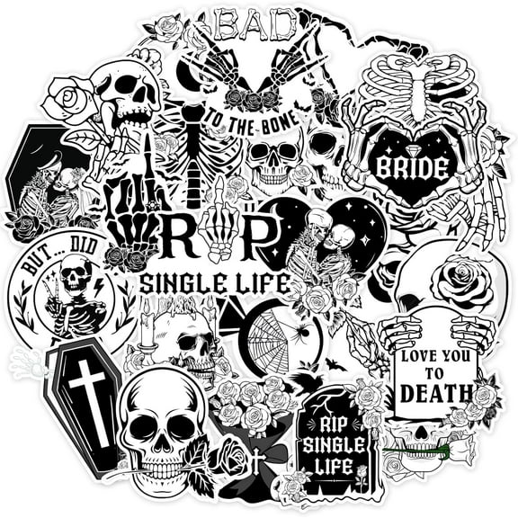 Bride or Die Wedding Stickers, 100Pcs Till Death Do Us Party Bachelorette Decorations Goth Stickers for Rip Single Life Engagement Party Bridal Shower Decorations Gothic