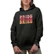 Bride, Engagement, Bridal Shower, Wedding Day or Fiancee Themed, Groovy Retro Wavy Text Merch Gift, Black Hooded Sweatshirt or Hoodie, Small