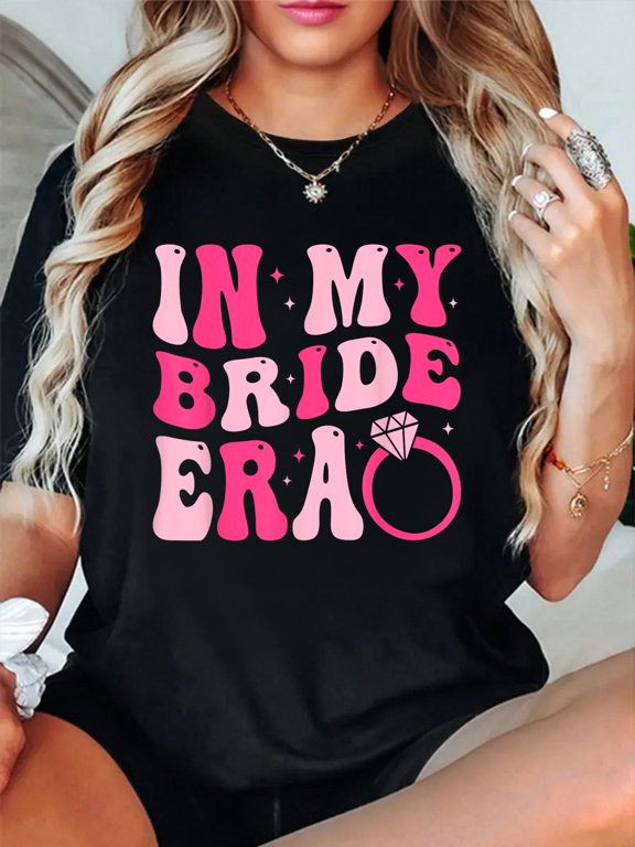 in My Bride Era Groovy Engagement Wedding Bachelorette Relaxed Fit Classic Comfort Cotton T-Shirt Women's Graphic Tee Crew Neck summer vacation Tops
