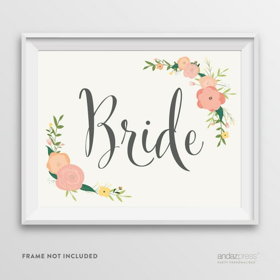 Koyal Wholesale Bride Floral Roses Wedding Party Sign 8.5x11 Metallic Gold Ink
