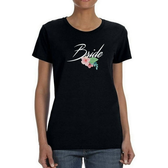 Bride Floral  Women Black T-Shirt, Female XX-Large