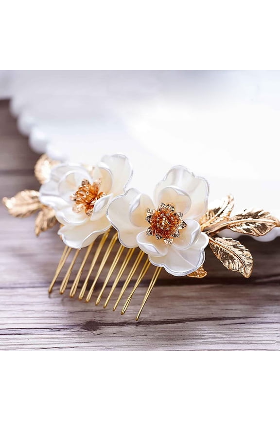 Bride Flower Hair Comb Gold Wedding Headdress Bridal Hair Clips Headpieces Leaf Wedding Hair Accessories for Bride and Bridesmaid