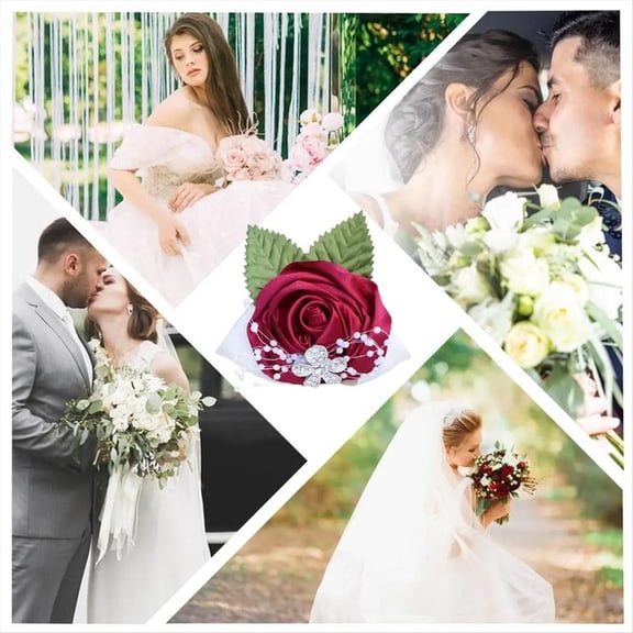 Bride Flower Wristband Prom Flower Wrist Corsage Satin Bridesmaid Wedding Wrist Bracelet Rose Flower for Photograph A